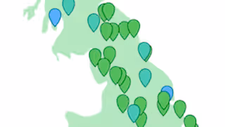 Map of Britain marked with pins to indicate the locations of Rewilding Network members